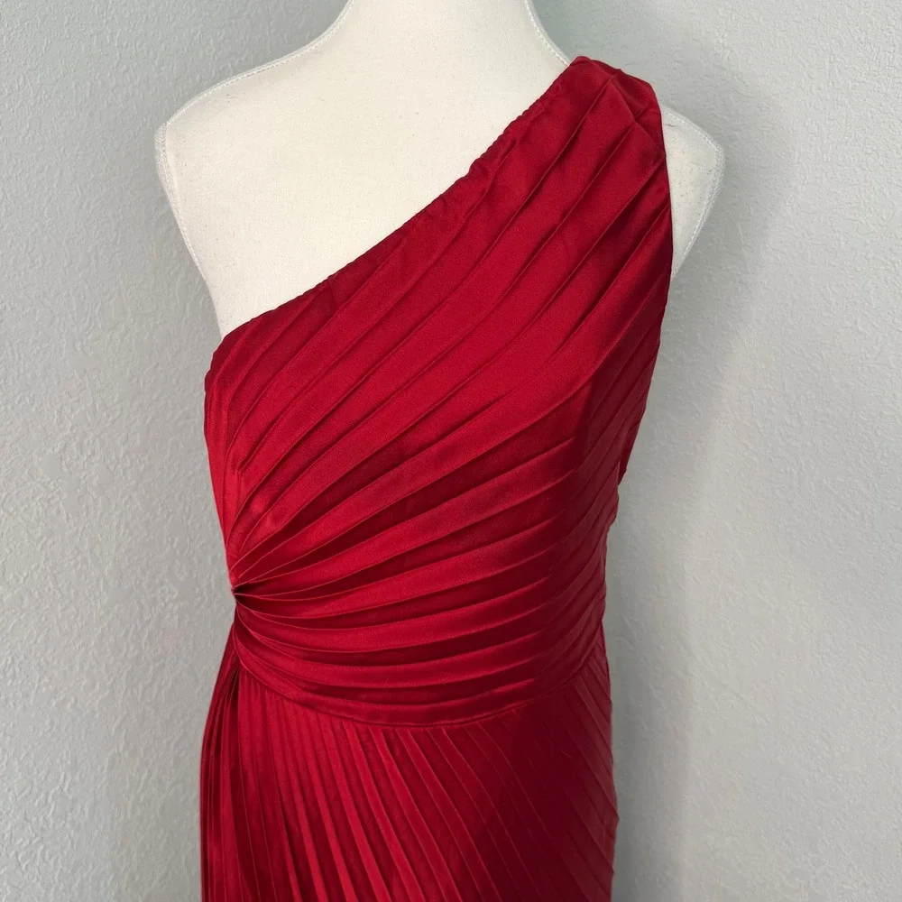 Abercrombie & Fitch Red One Shoulder Pleated Maxi Dress Gown MT Tall